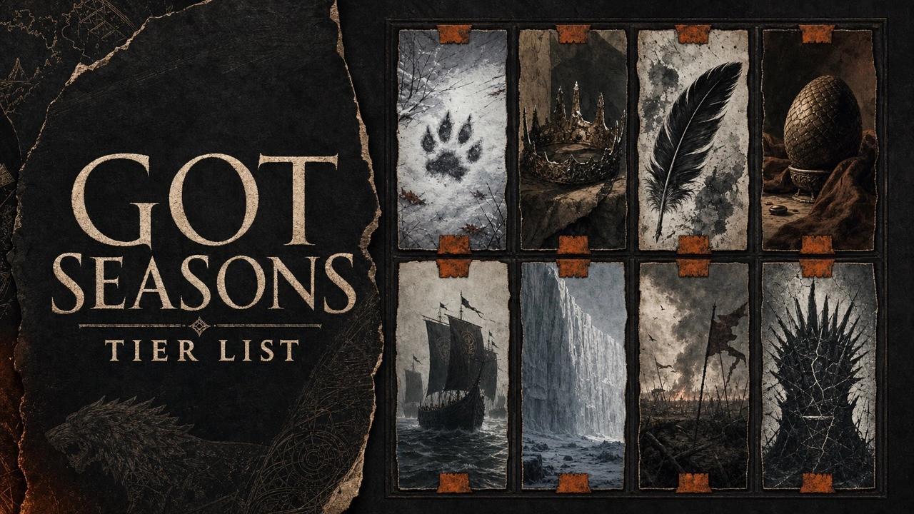 Charcoal GOT Seasons poster with eight hand-painted dark-fantasy story panels